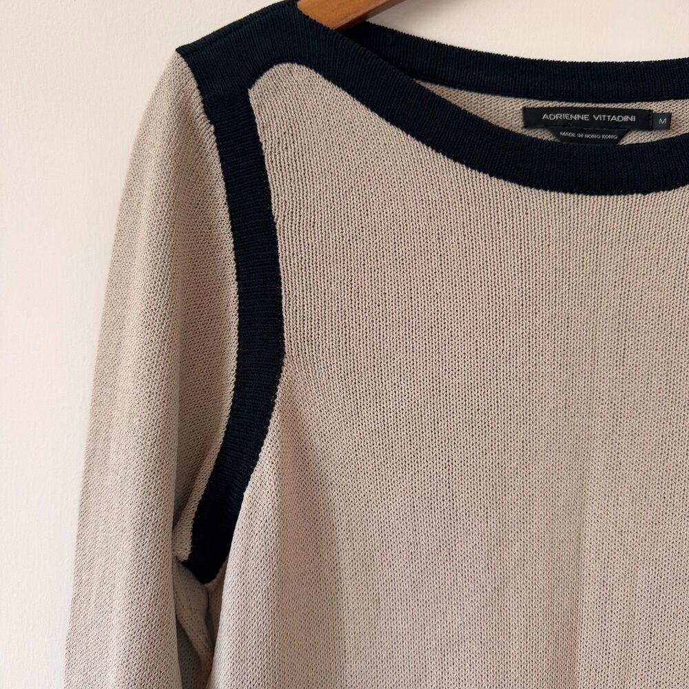 Adrienne Vittadini Black and Beige Knit Sweater Size Medium - Picture 3 of 9